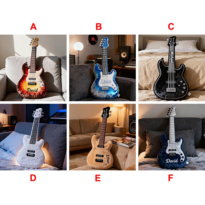 Personalized Bass Guitar Printed Pillow With Name for Music Lovers
