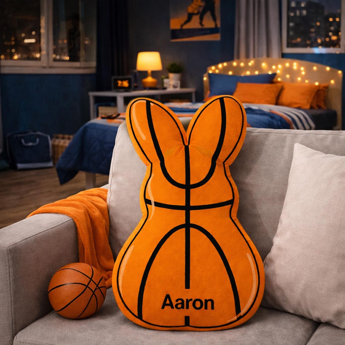 Personalized Basketball Bunny Pillow with Name for Youth Basketball or Basketball Lovers