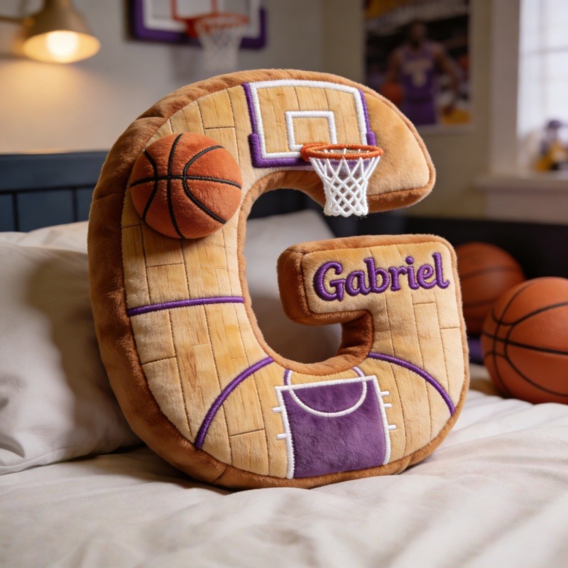 Personalized Basketball Initial Pillow With Name
