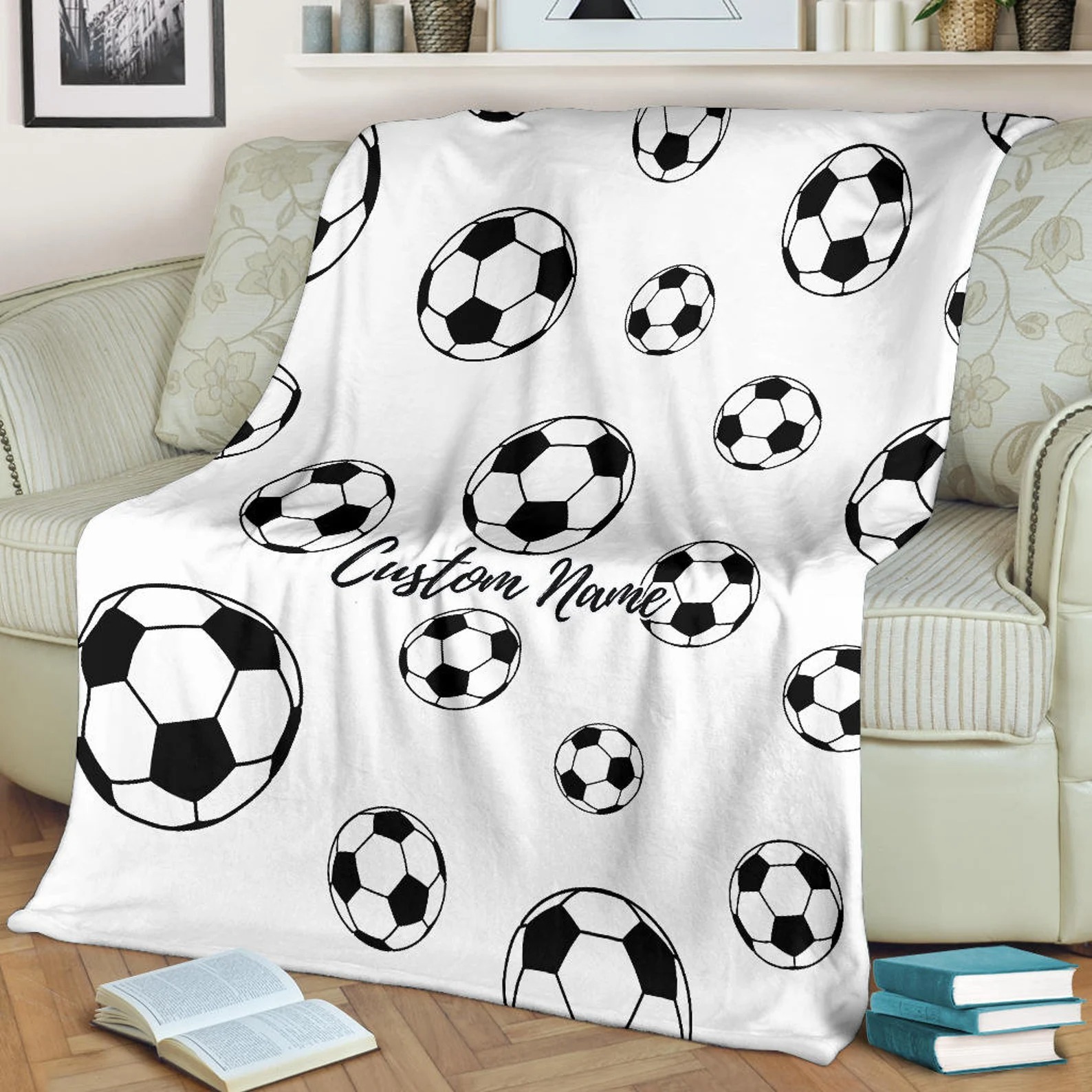 Personalized Soccer Blanket with name，Soccer Player Gift For Soccer Player