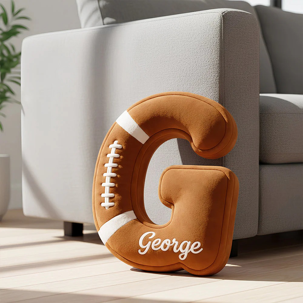 Personalized Football Letter Shaped Pillow Custom Initial Pillow with name Sports Enthusiasts Football Lover Player Fans Gifts