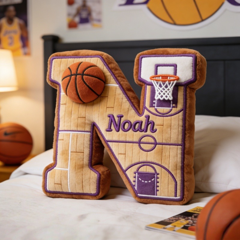 Personalized Basketball Initial Pillow With Name
