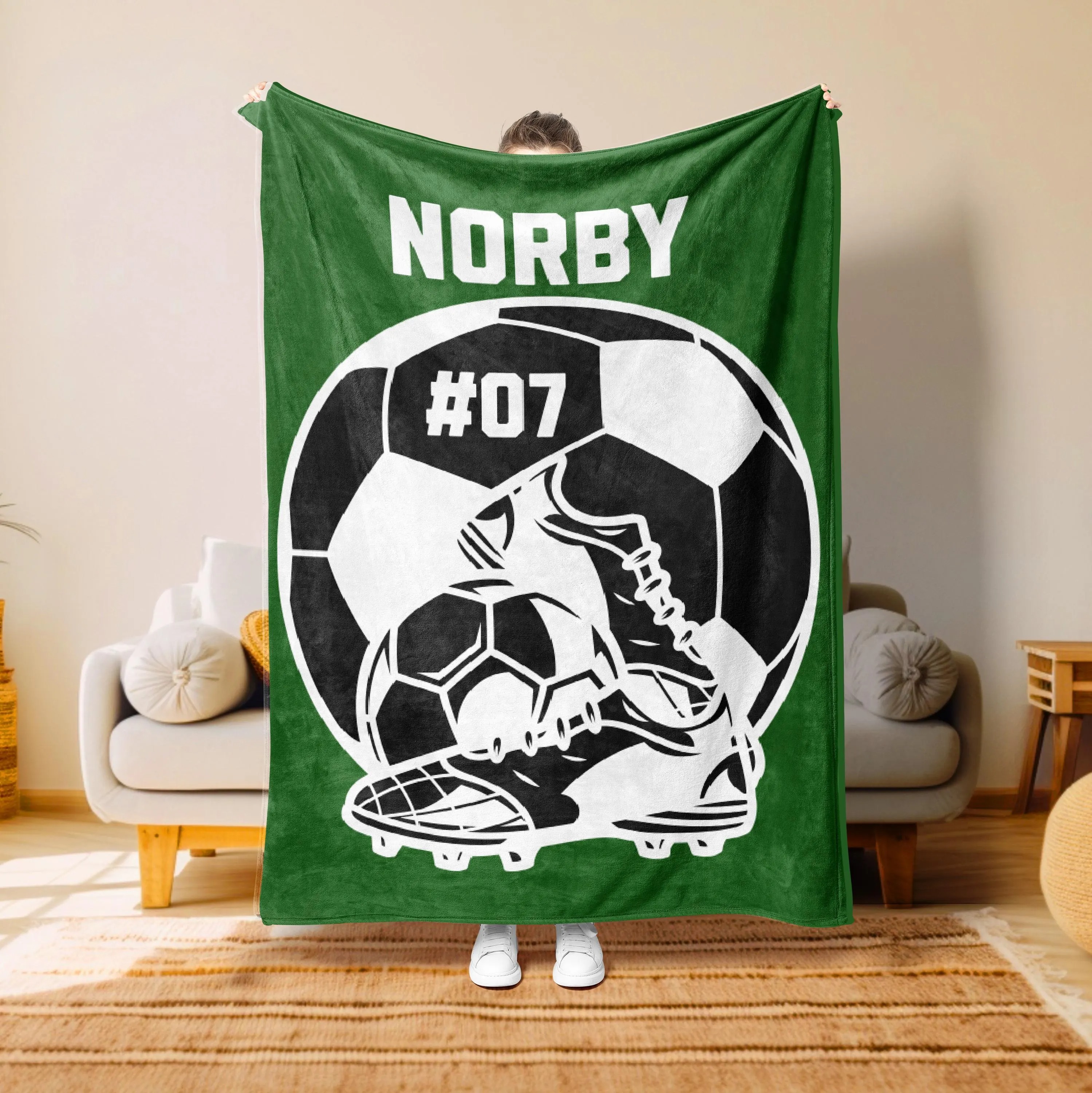 Personalized Soccer Blanket with name and number，Soccer Player Gift For Soccer Player