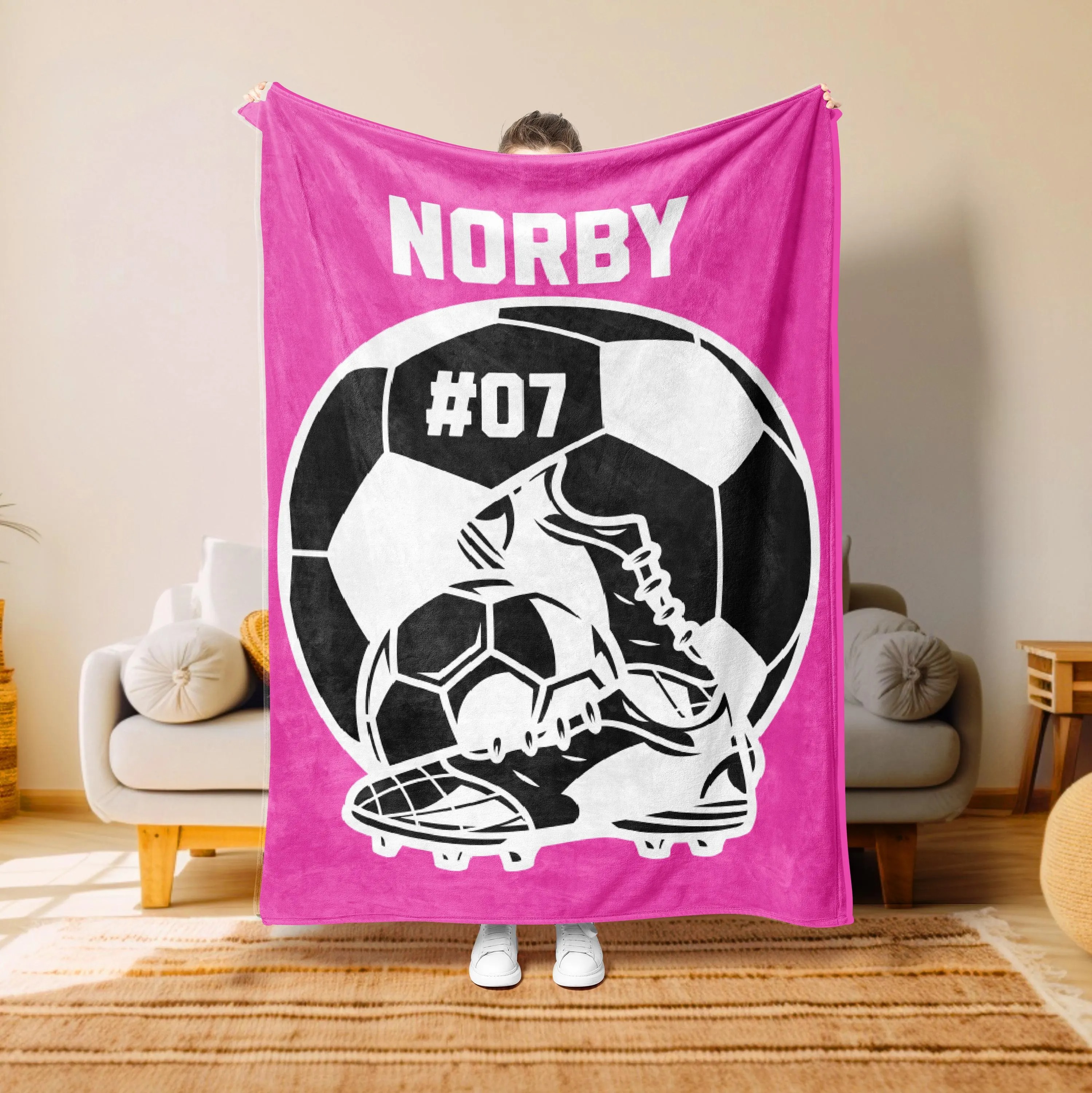 Personalized Soccer Blanket with name and number，Soccer Player Gift For Soccer Player