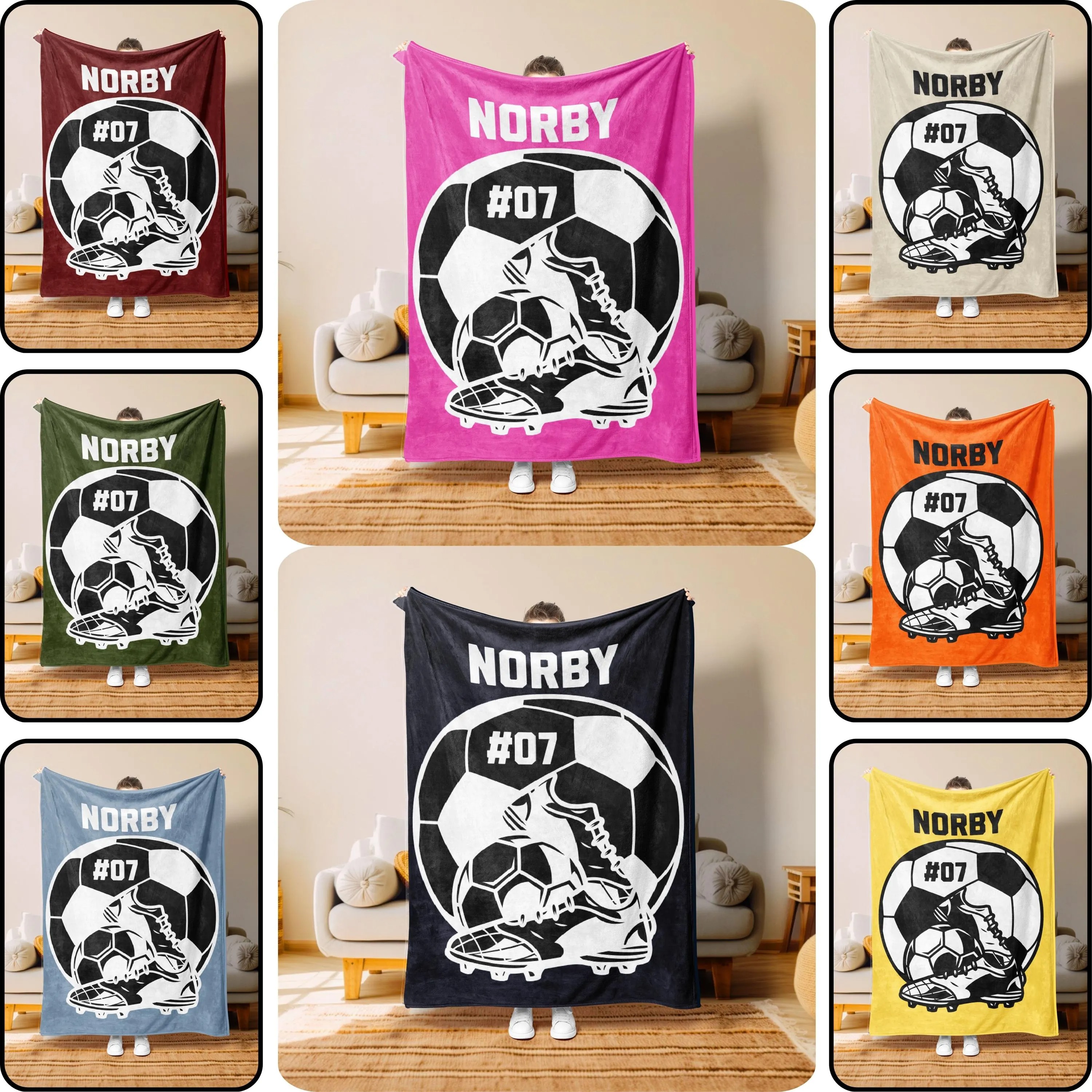 Personalized Soccer Blanket with name and number，Soccer Player Gift For Soccer Player