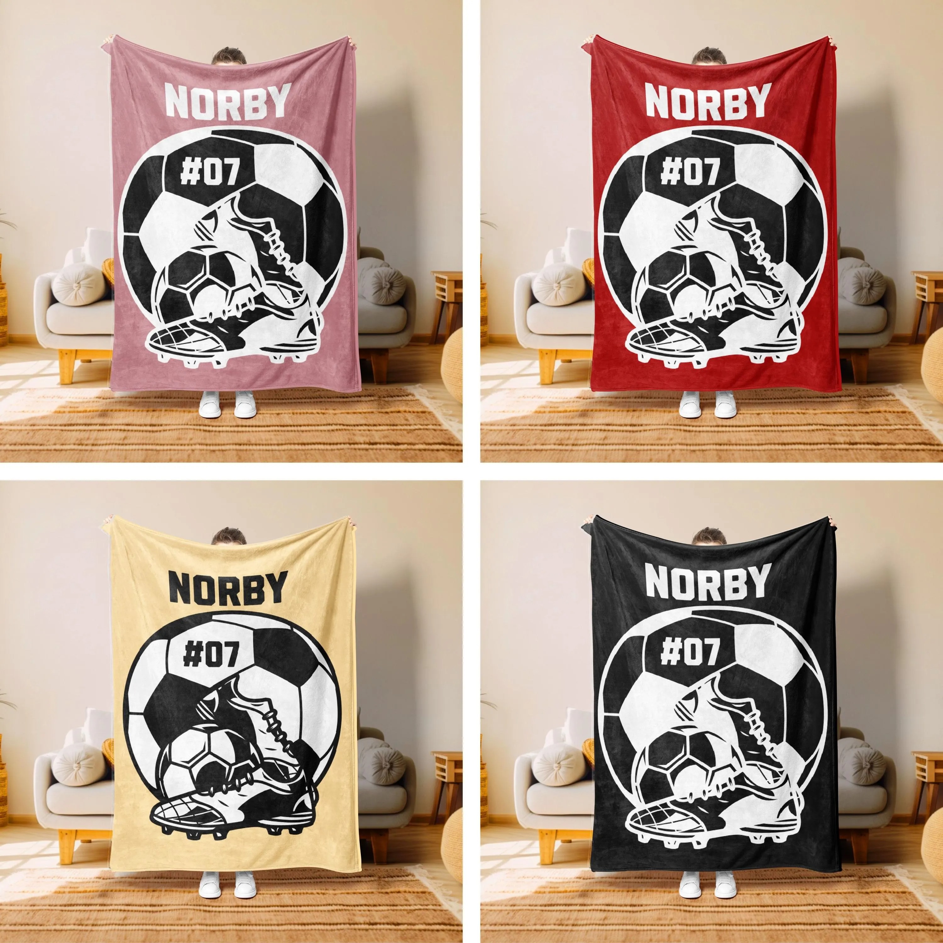 Personalized Soccer Blanket with name and number，Soccer Player Gift For Soccer Player