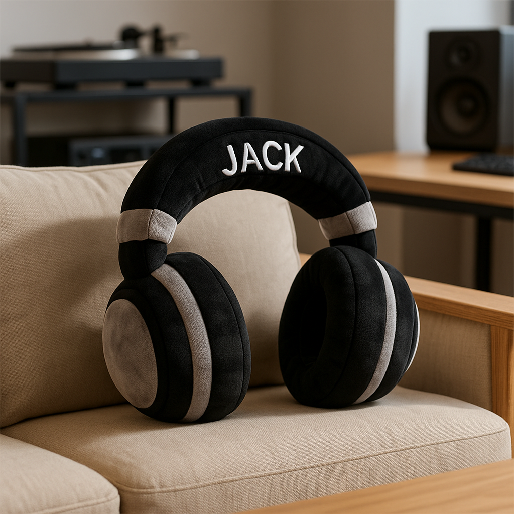 Personalized DJ Headphones Pattern Printed Pillow With Name