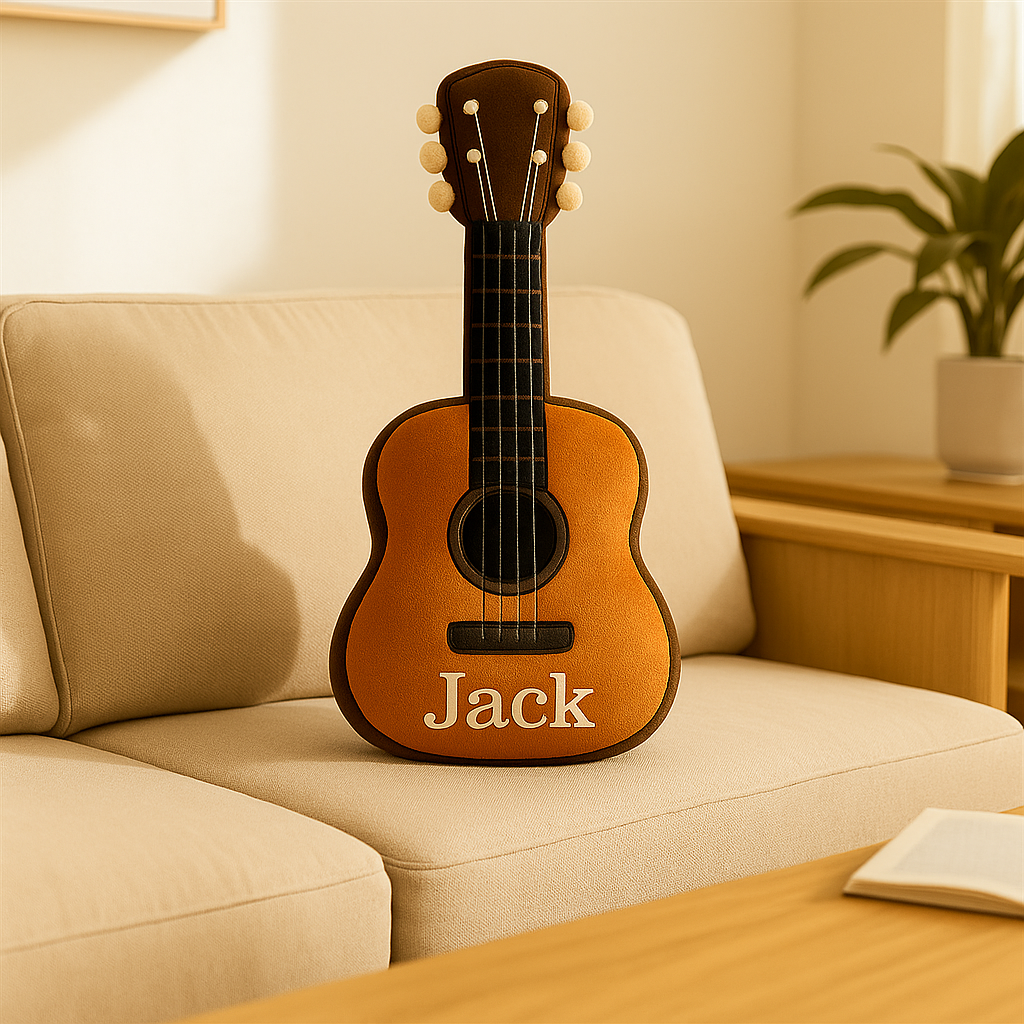 Personalized Printed Guitar Shaped Pillow With Name,Unique Gift for Music Lovers