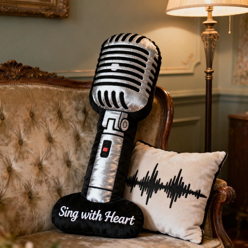 Personalized Microphone Pattern Printed Pillow With Name