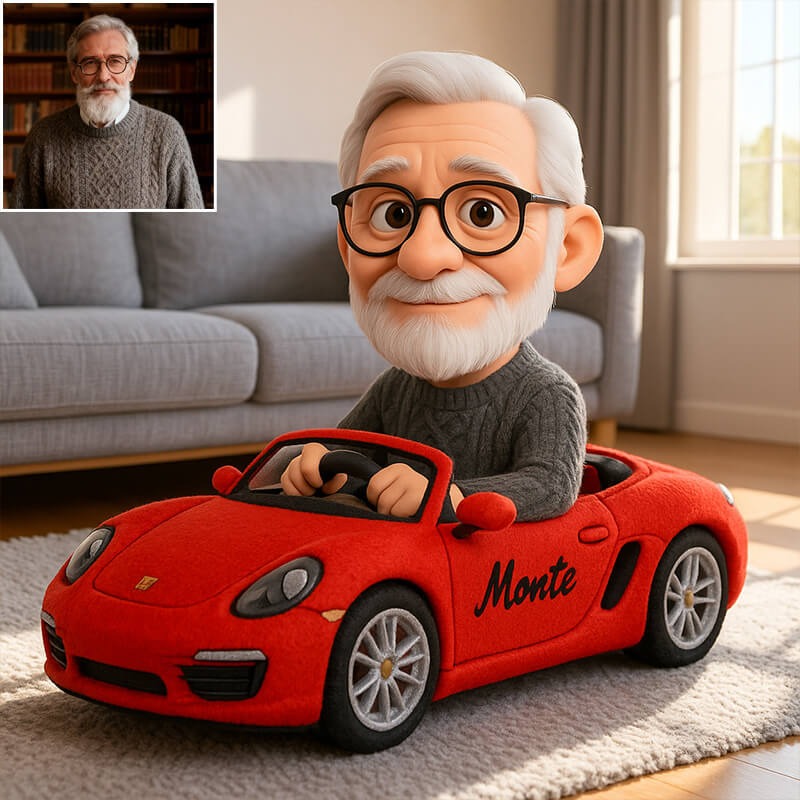 Personalized Pixar-style Convertible Sports Car 3D Printed Pillow For Dads&Grandpas Gift