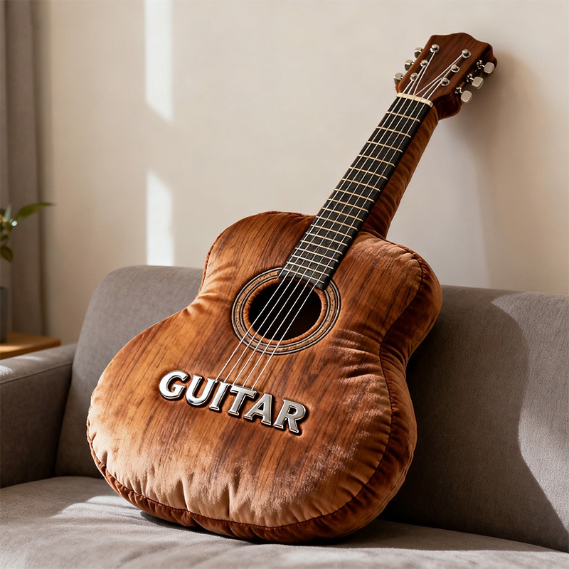 Personalized Realistic Guitar Pattern Printed Pillow With Name for Guitar Lovers