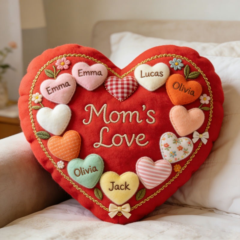 Personalized Heart Shaped Family Themed Pillow for Mother's Day Gift