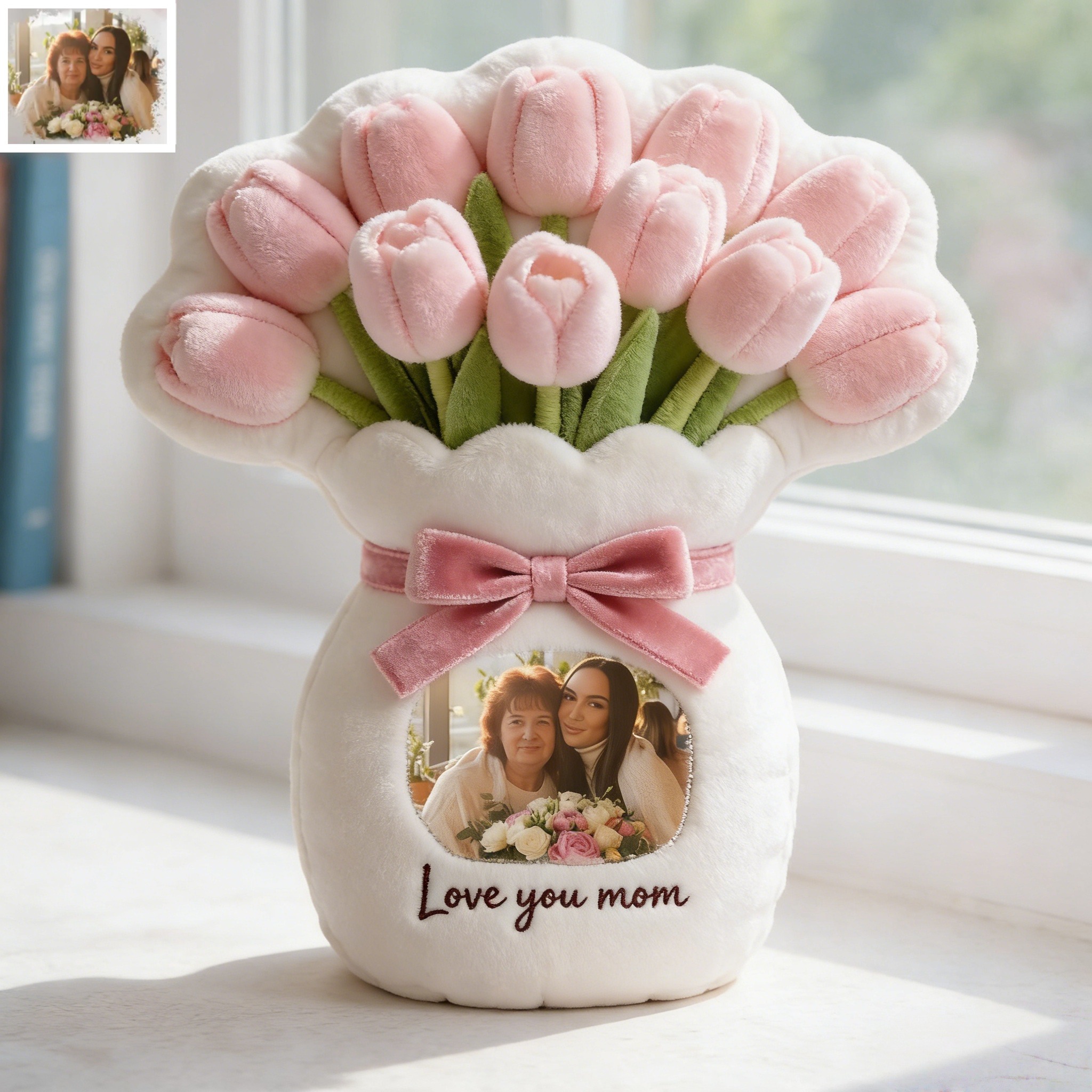 Personalized Vase Shaped Throw Pillow — A Custom Photo & Name Gift for Mom or Grandma