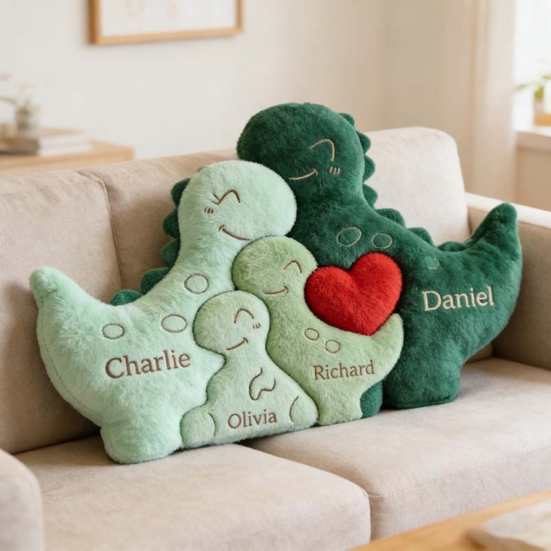Personalized Dinosaur Family Puzzle Themed  Pillow  Mother's Day Gift
