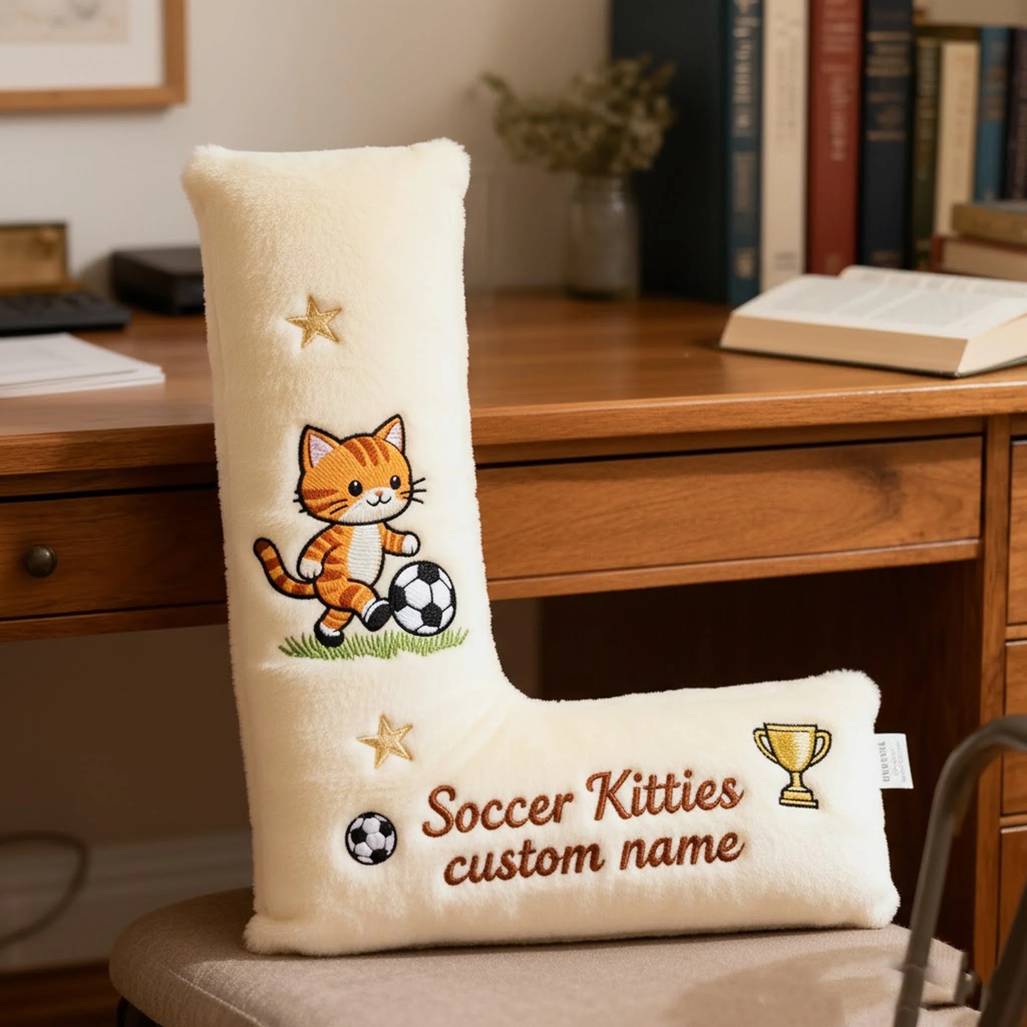Personalized Graphic 3D Print Soccer Kitties Soccer Ball Letter Pillow For Kids