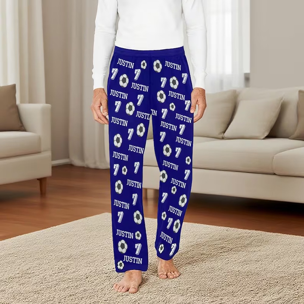 Personalized Balls Print Themed Casual Pajama Pants with Custom Name and Number for Team Gifts