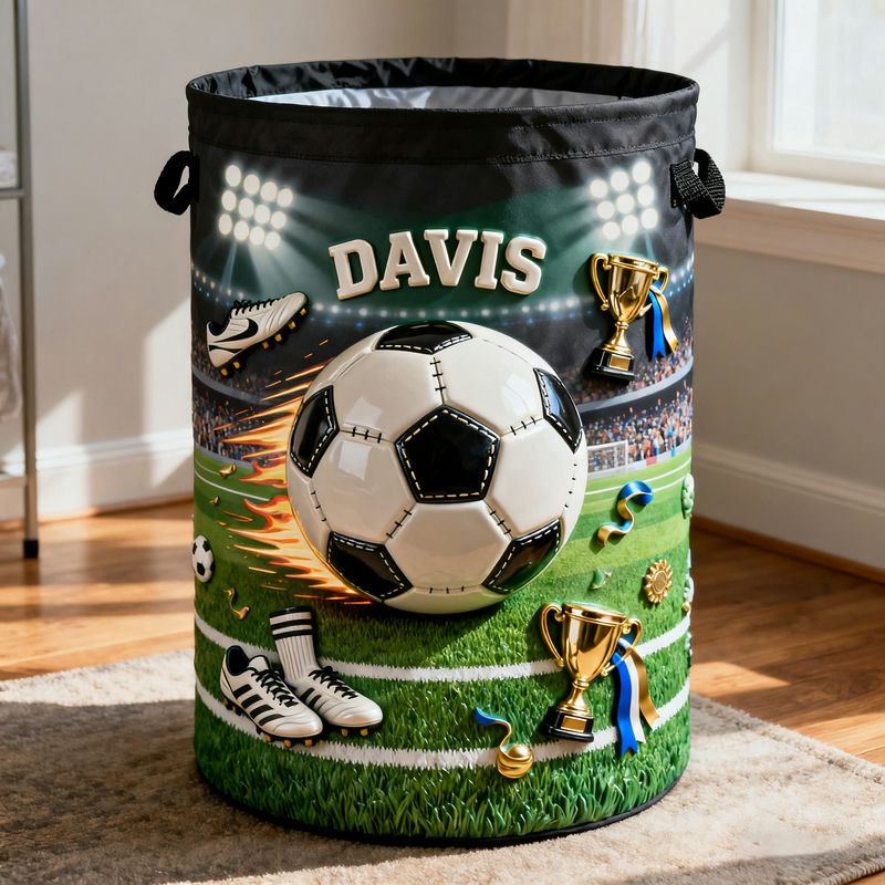 Personalized Soccer Themed Storage Basket with Custom Name for Soccer Lovers