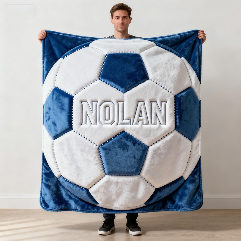 Personalized Soccer Blanket with Custom Name for Soccer Lovers and Team Gifts