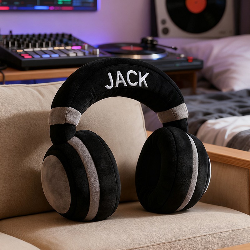 Personalized DJ Headphones Pattern Printed Pillow With Name