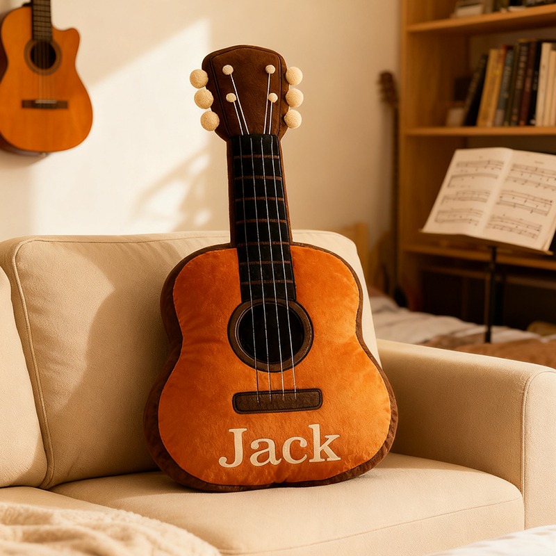 Personalized Printed Guitar Shaped Pillow With Name,Unique Gift for Music Lovers