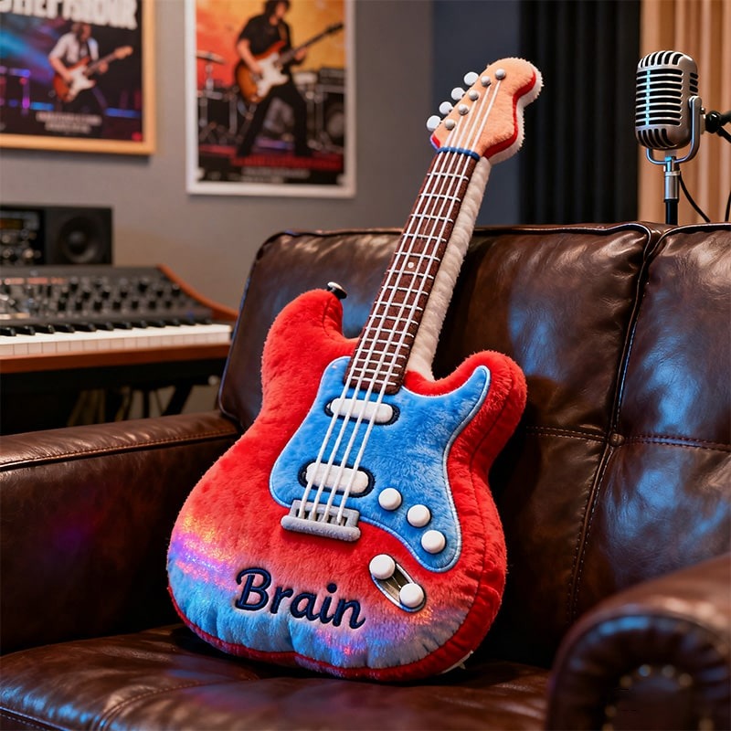 Personalized Printed Electric Guitar Pillow With Name ,Unique Gift for Music Lovers