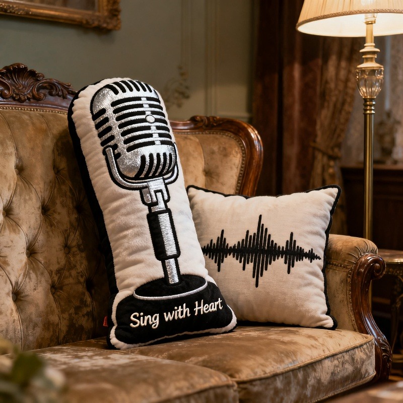 Personalized Microphone Pattern Printed Pillow With Name