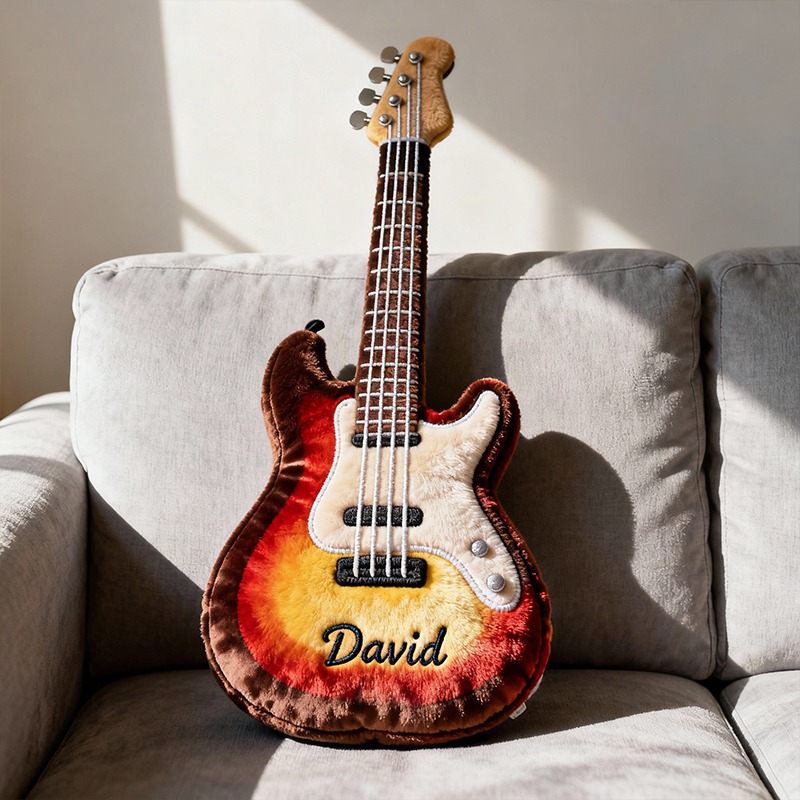 Personalized Bass Guitar Printed Pillow With Name for Music Lovers
