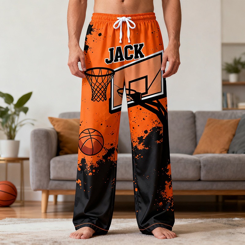 Personalized Basketball Print Casual Pajama Pants with Custom Name for Basketball Lovers