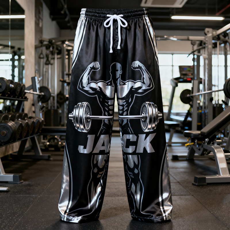 Personalized Fitness Print Themed Casual Pajama Pants with Custom Name for Enthusiasts