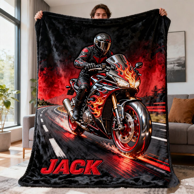 Personalized Road Motorcycle Riding Blanket with Custom Name for Motorcycle Lover