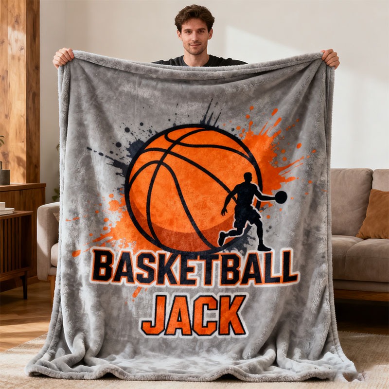 Personalized Basketball Blanket with Custom Name for Basketball Lovers