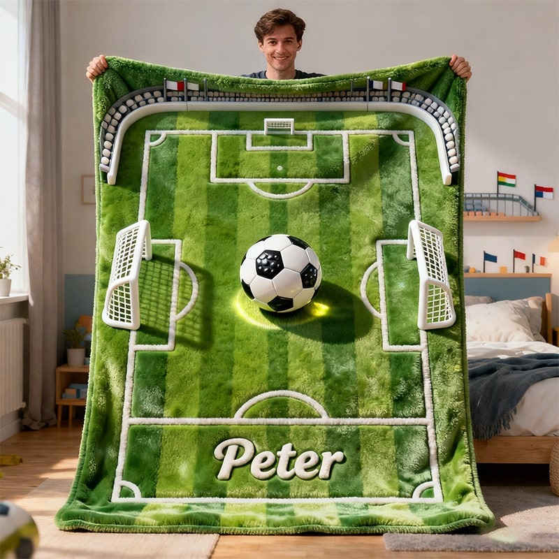 Personalized Soccer Blanket with Custom Name for Fans and Players