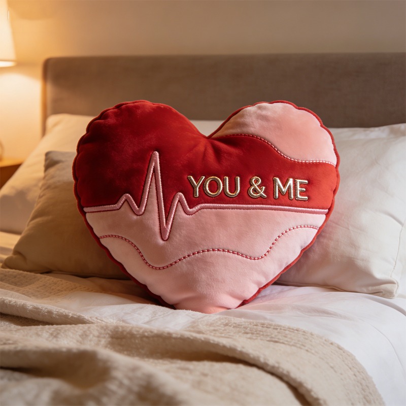 Personalized Heartbeat Wave Pattern Shaped Print Pillow for Valentine's Day Gifts