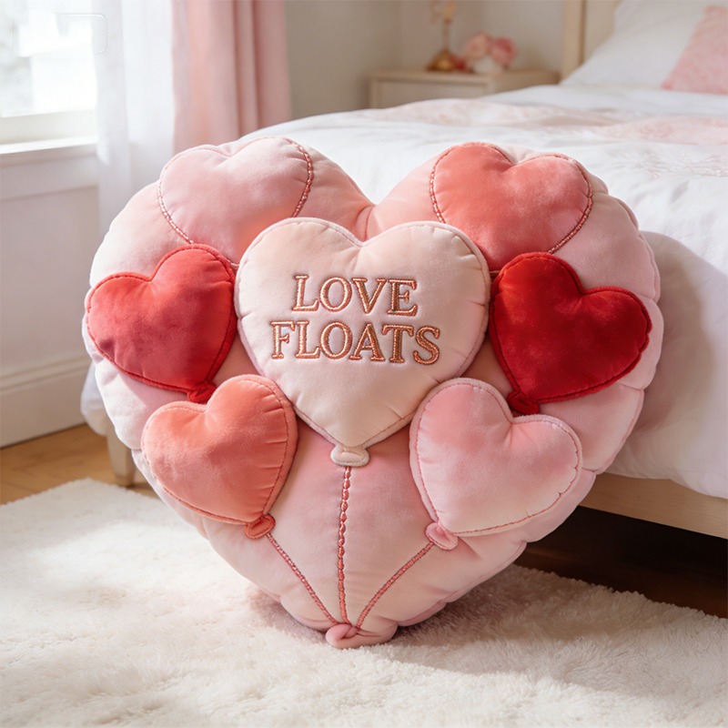 Personalized Heart Balloon Cluster Shaped Print Pillow for Valentine's Day Gifts