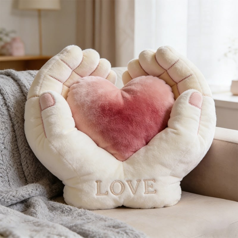 Personalized Hands Holding Heart Shaped Print Pillow for Valentine's Day Gifts