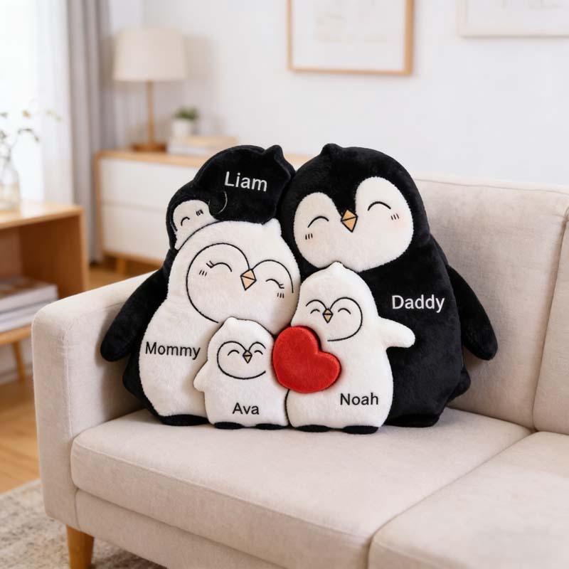 Personalized Penguin Family Puzzle Themed Pillow for Mother's Day Gift