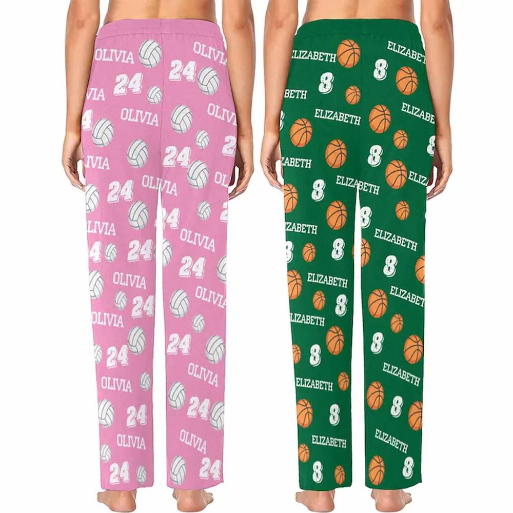 Personalized Balls Print Themed Casual Pajama Pants with Custom Name and Number for Team Gifts