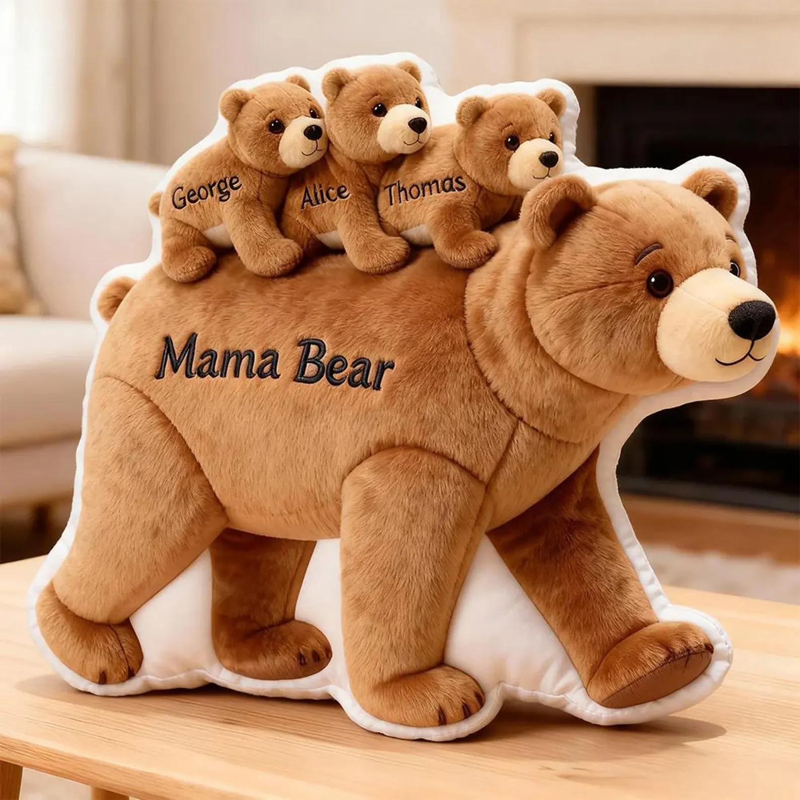 Custom Mama Bear Shape Pillow, Bear Cub With Name Pillow, Family Keepsake, Mother's Day Gift For Mom Grandma Nana