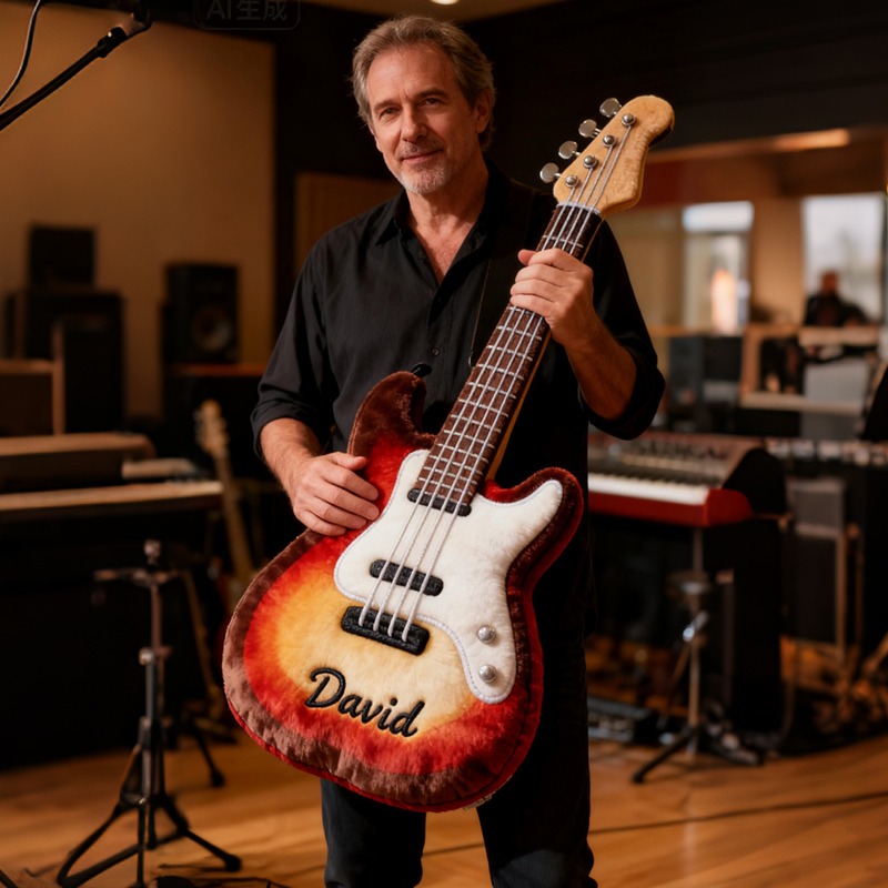 Personalized Bass Guitar Printed Pillow With Name for Music Lovers