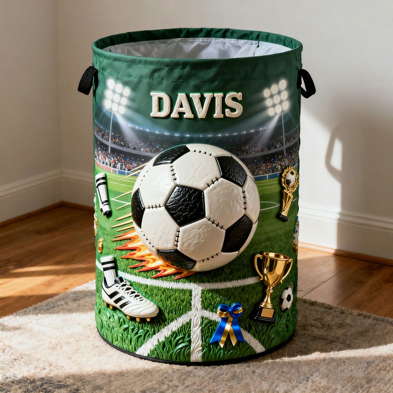 Personalized Soccer Themed Storage Basket with Custom Name for Soccer Lovers
