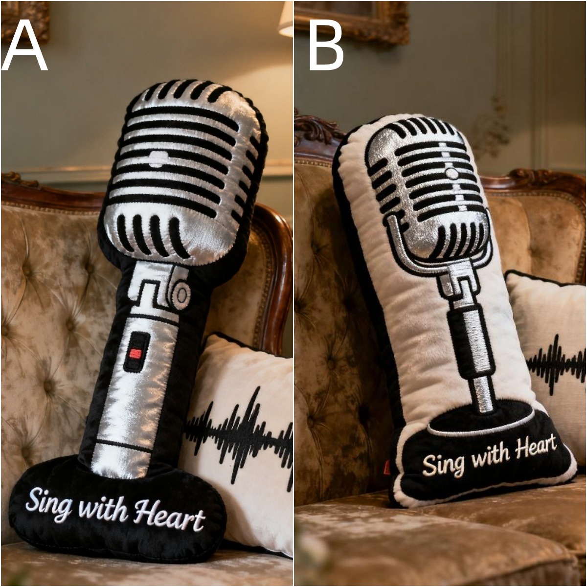 Personalized Microphone Pattern Printed Pillow With Name