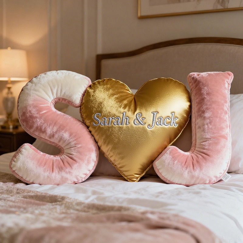 Personalized Couple's Initial Heart Shaped Pillow Sets for Valentine's Day Gift