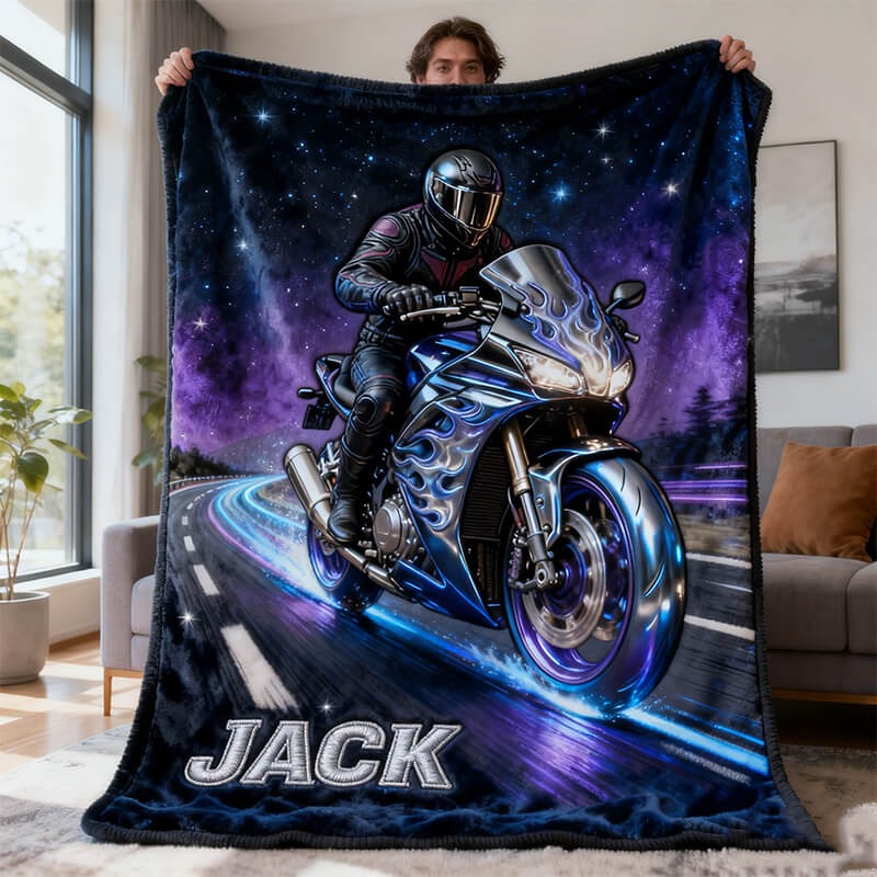 Personalized Road Motorcycle Riding Blanket with Custom Name for Motorcycle Lover