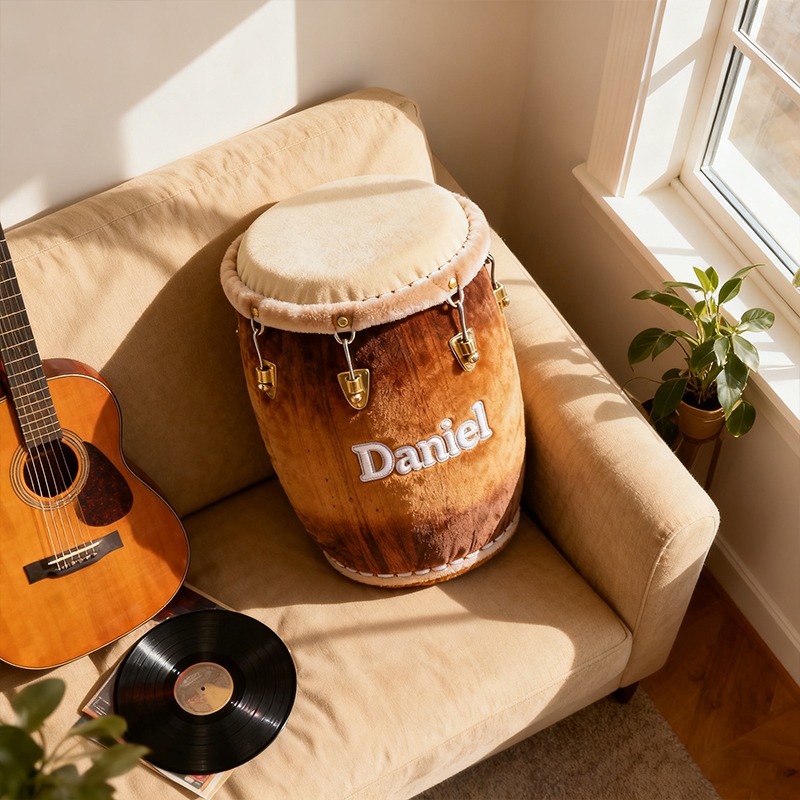 Personalized Conga Drum Plush Pattern Printed Pillow With Name