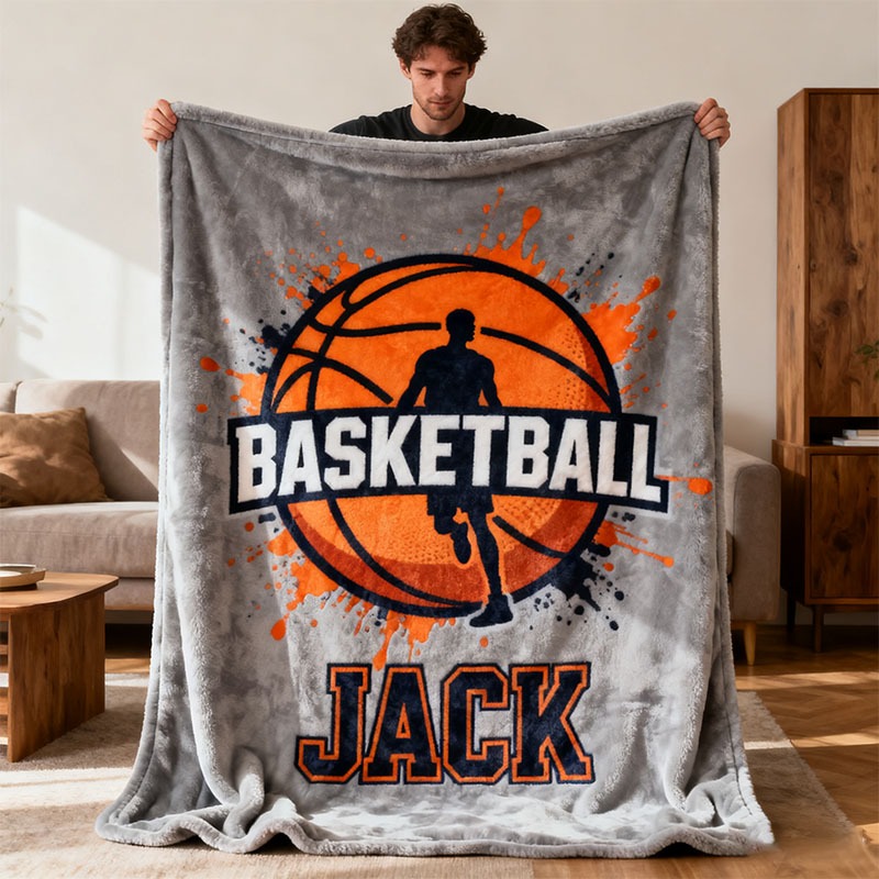 Personalized Basketball Blanket with Custom Name for Basketball Lovers