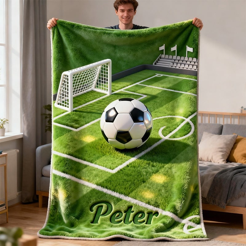 Personalized Soccer Blanket with Custom Name for Fans and Players