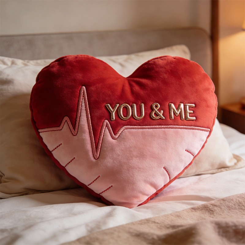 Personalized Heartbeat Wave Pattern Shaped Print Pillow for Valentine's Day Gifts