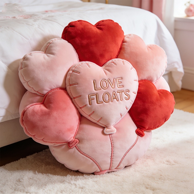 Personalized Heart Balloon Cluster Shaped Print Pillow for Valentine's Day Gifts