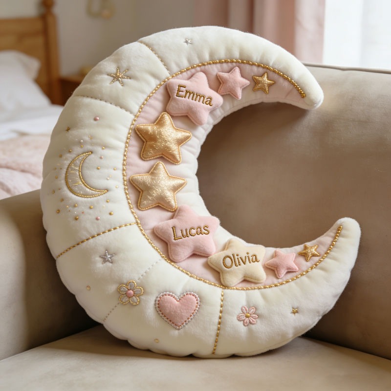 Personalized Moon and Star Family Theme Pillow For Mother's Day