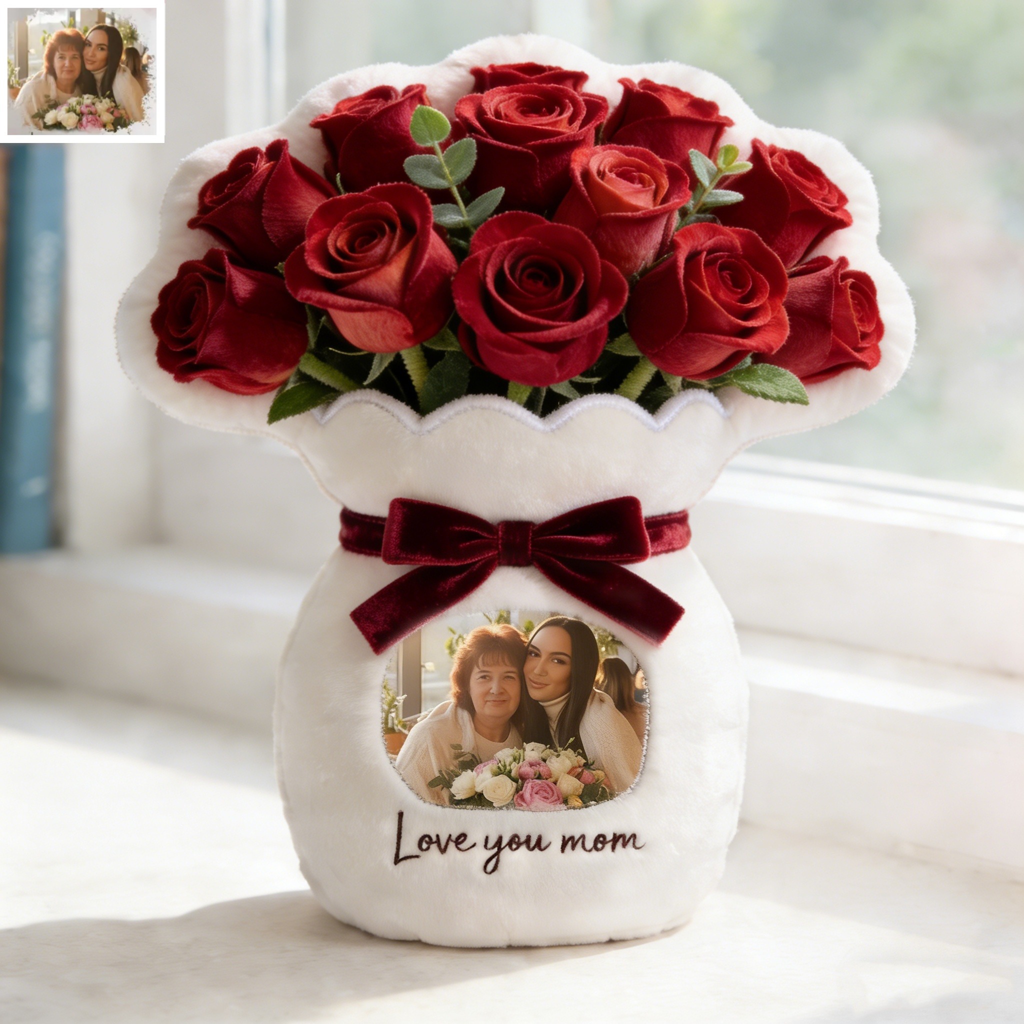 Personalized Vase Shaped Throw Pillow — A Custom Photo & Name Gift for Mom or Grandma